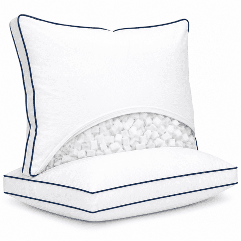 Pillows for Bed 2 Pack, Hotel Collection Gusseted Bed Pillows Queen Size with Duck Feather & Shredded Memory Foam, Soft Supportive Pillows for Side, Back & Stomach Sleepers