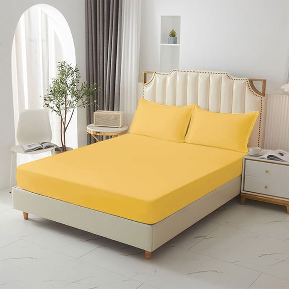 Pillows for Couch Hwkond Double Bed Set Fitted Sheet Pillowcases Non Slip Fixed Bed Cover All Inclusive Mattress Protection Bed Cover Soft Fiber With Two Pillow Cases,(Up to 25% Off)Yellow