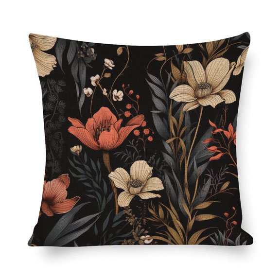Pillows Cover Black Modern Botanical Elegant Contemporary Farmhouse Pillow Cover Flower Floral Leaf Buds Pillow Bed Cover 18"x18" Cushion Case for Sofa Couch