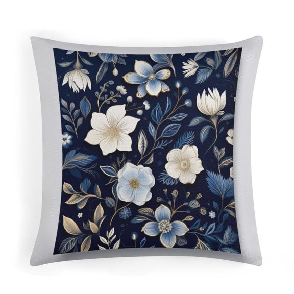 Pillows Cover Elegant Classy Navy Blue Happy Hanukkah Floral Decorative Throw Pillow Covers Vintage Farmhouse Flower Porch Pillows Pillowcase for Couch Sofa Bedroom Car Living Room 16"x16"