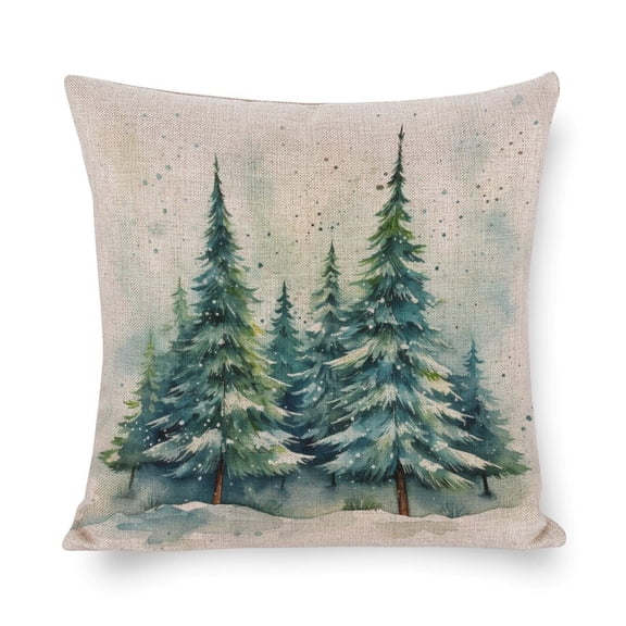 Pillows Cover Let It Snow Watercolor Christmas Pine Trees Decorations Pillow Covers Coniferous Trees Forest Winter Snow Landscape Green Pillows Covers 20"x20" for Couch Sofa Bed