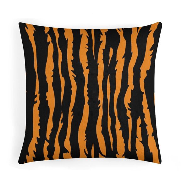 Pillows Cover Orange And Black Tiger Stripe Pattern Rustic Pillow Cover 16"x16" Home Decoration for Sofa Couch Living Bed Room Animal Skin Pattern Decor Pillows