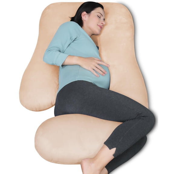 Pillows For Sleeping - U Shaped Full Body Maternity Pillow With Removable Cover Support  Belly 57 Inch Women Brown