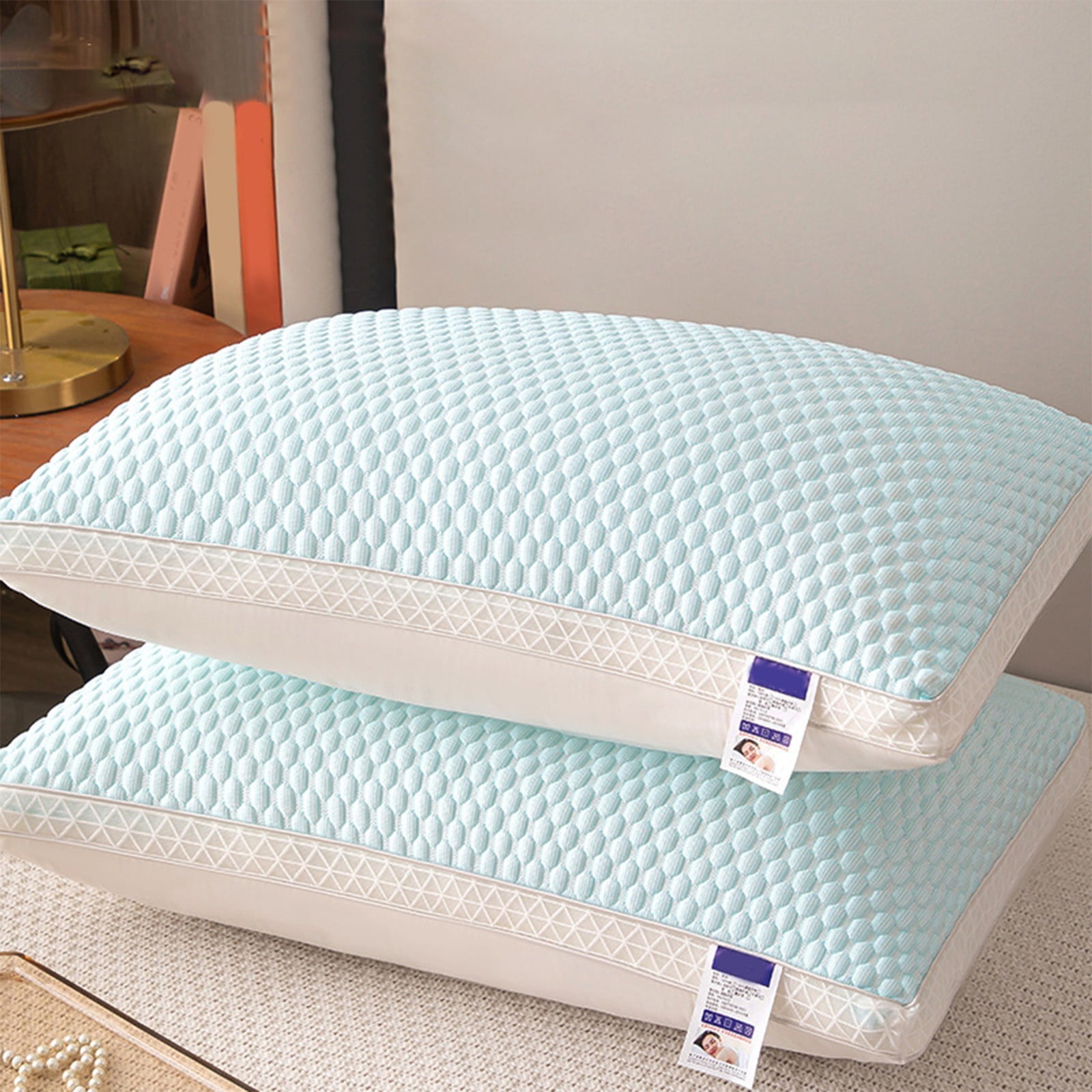Pillows King Size,Cooling Hotel Luxury Bed Pillows for Sleeping,Hotel Quality Bed King Pillows,Fluffy Down Alternative Pillows for Side,Back Sleepers(Blue 2pcs 25*16in)from QiwagFerng