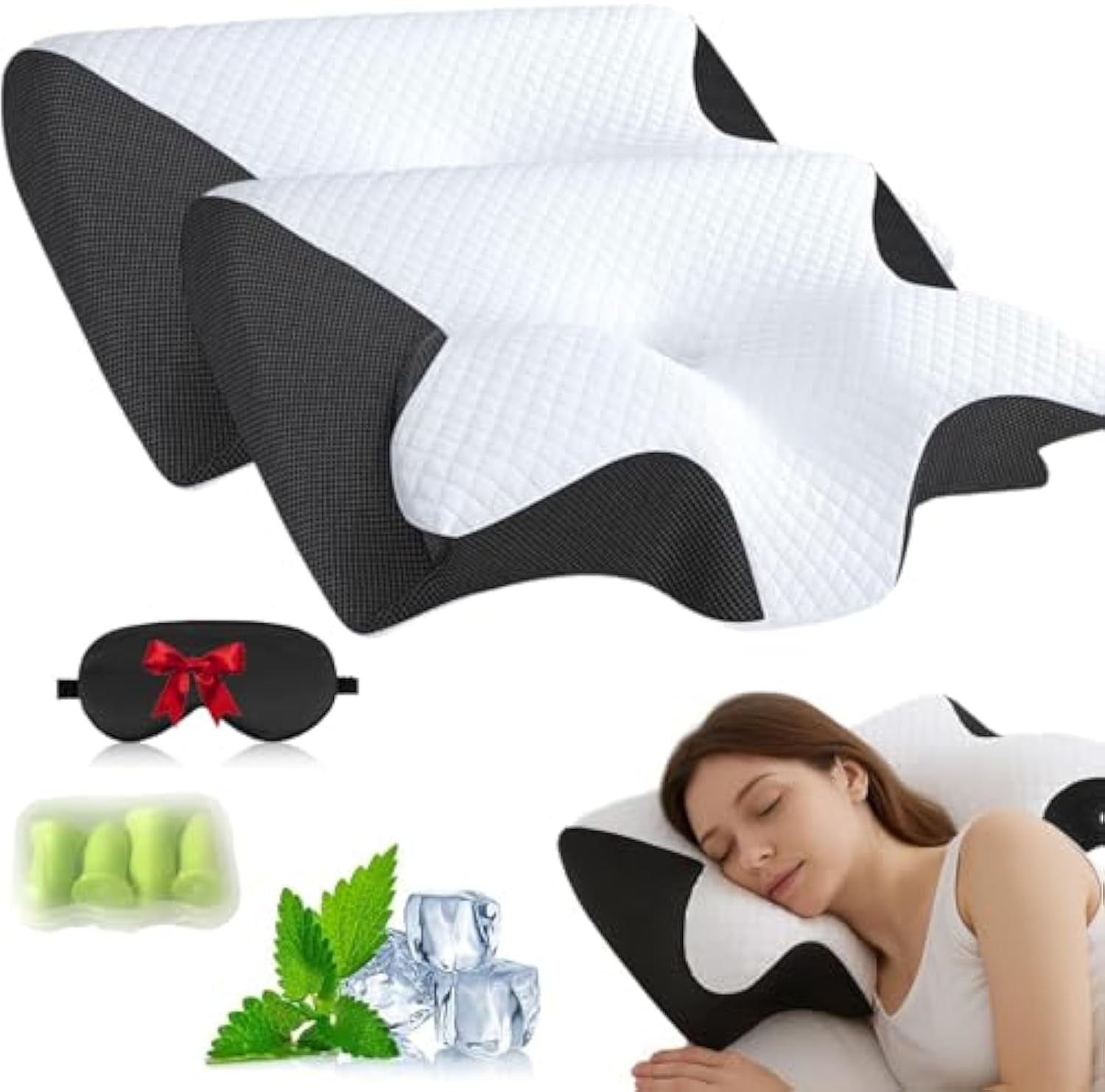Pillows, Neckhaven Pillow Hospitality Collection, Premium Necks & Posture Support, Ergonomic Memory Foam Pillows, Contoured Support Pillow for Side Back Stomach Sleepers (2*Black)