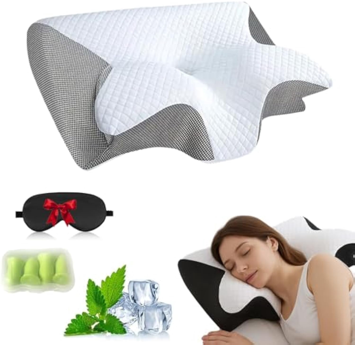 Pillows, Neckhaven Pillow Hospitality Collection, Premium Necks & Posture Support, Ergonomic Memory Foam Pillows, Contoured Support Pillow for Side Back Stomach Sleepers (Light Gray)