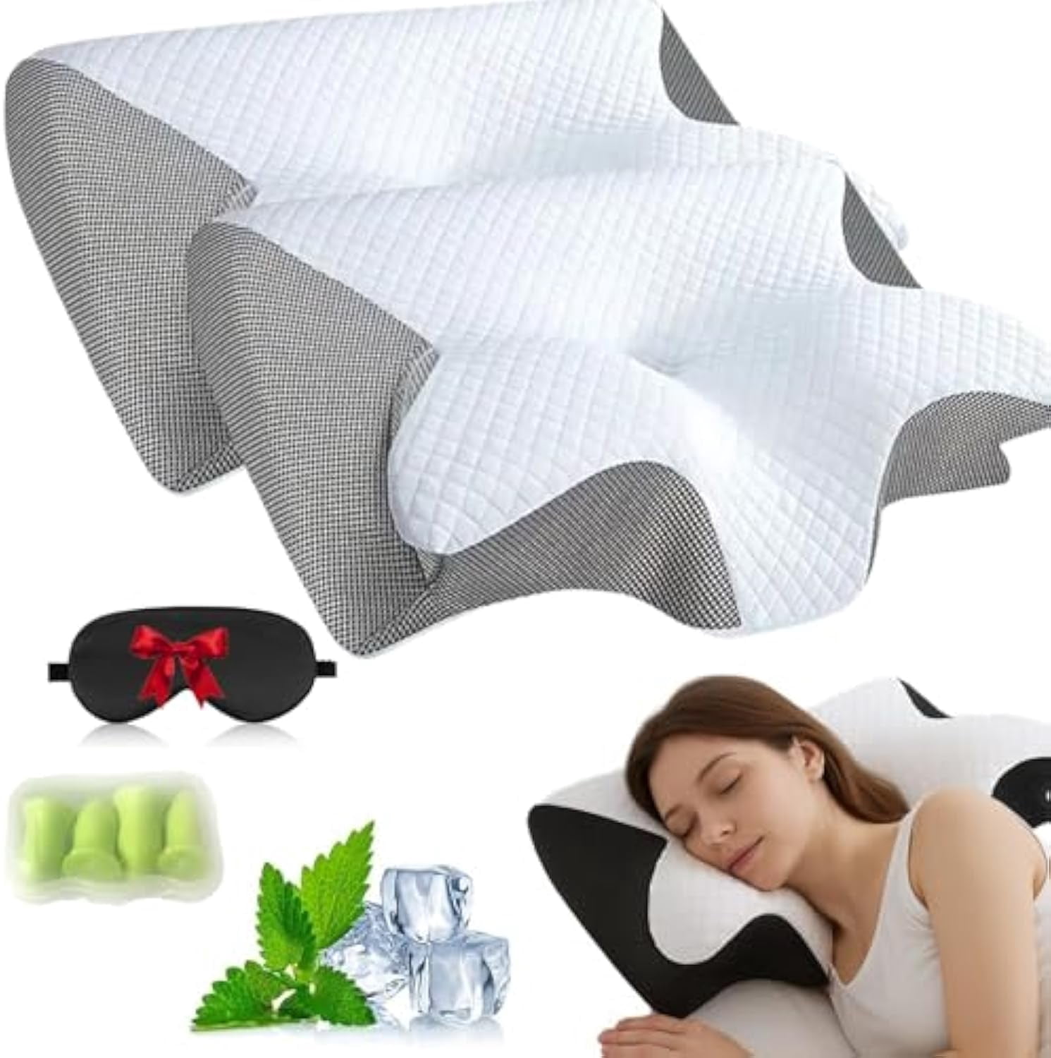 Pillows, Neckhaven Pillow Hospitality Collection, Premium Necks & Posture Support, Ergonomic Memory Foam Pillows, Contoured Support Pillow for Side Back Stomach Sleepers (2*Light Gray)