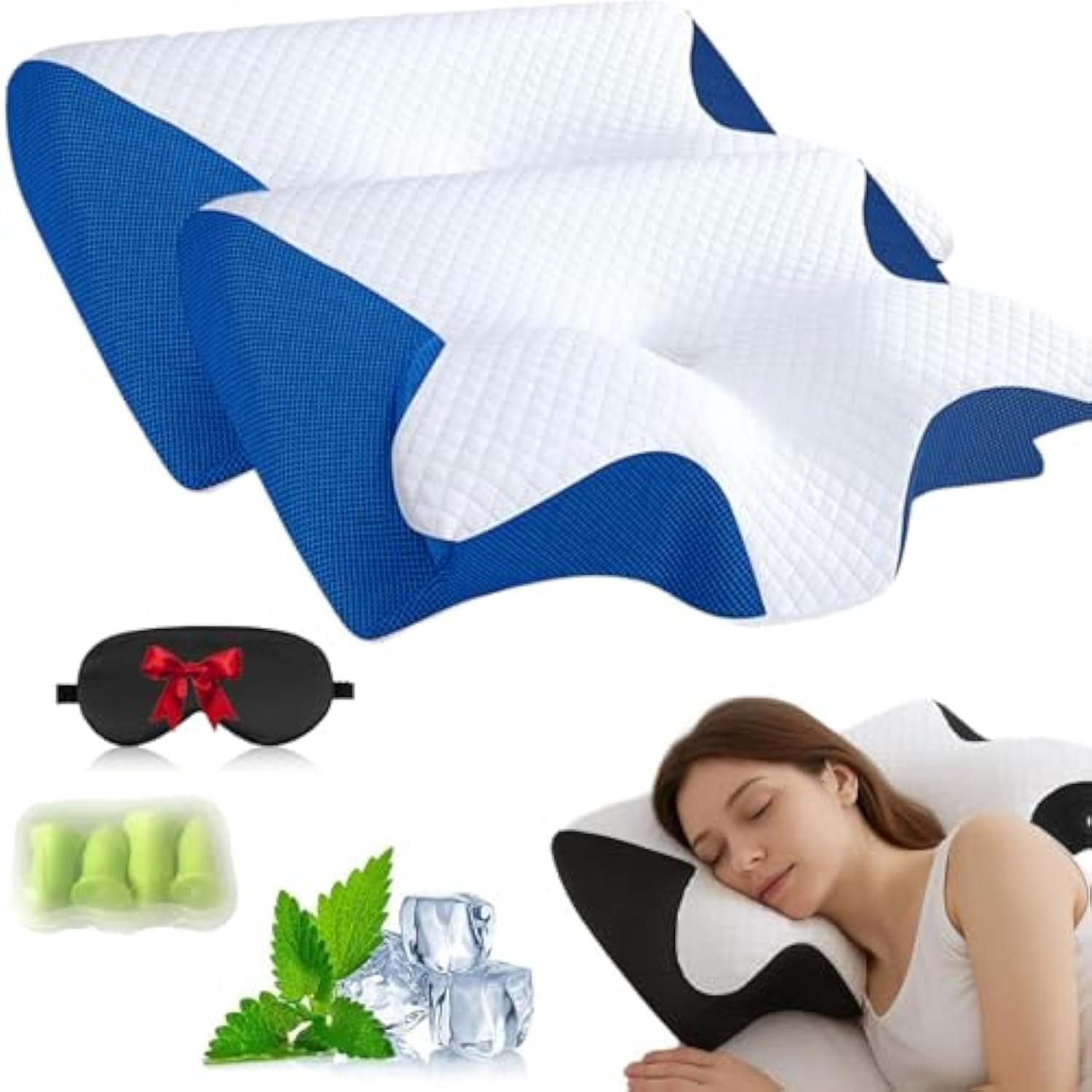 Pillows, Neckhaven Pillow Hospitality Collection, Premium Necks & Posture Support, Ergonomic Memory Foam Pillows, Contoured Support Pillow for Side Back Stomach Sleepers (2*Blue)