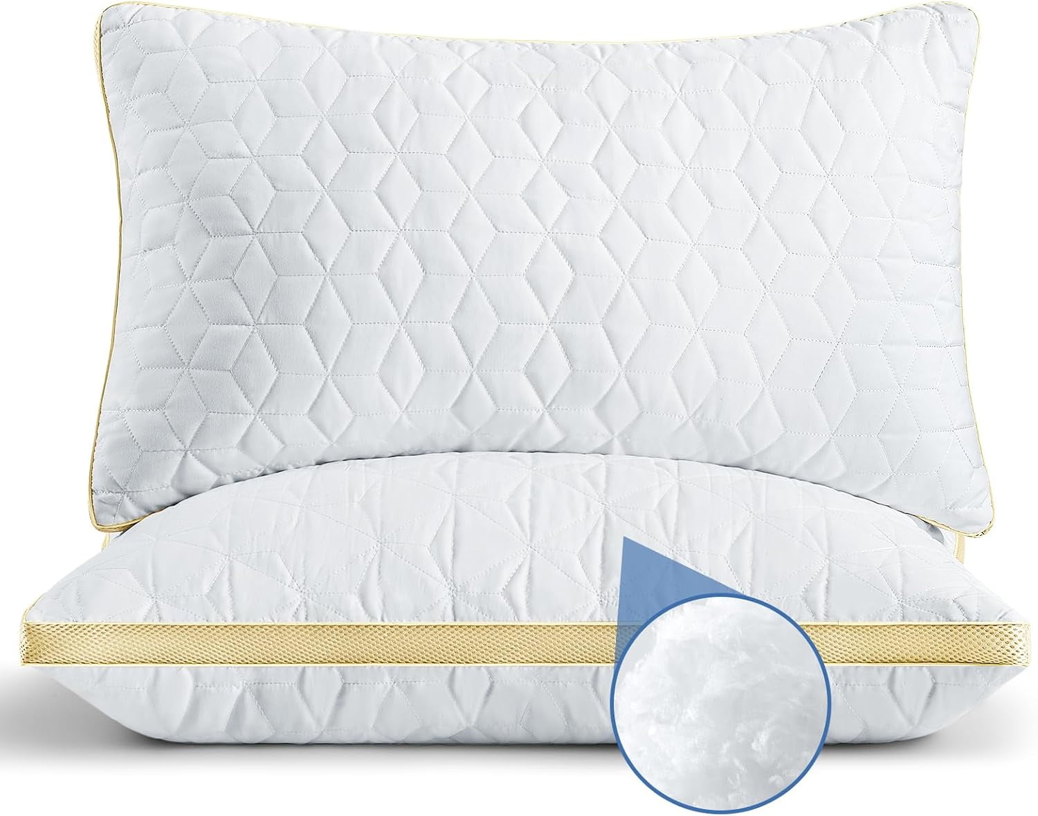 Queen Size White Microfiber Gel Memory Foam Pillows, Set of 2