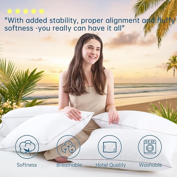 Pillows Queen Size Set of 4, Oeko-Tex Certified Bed Pillows for Side, Back, and Stomach Sleepers - Medium Support Down Alternative Filling, Machine-Washable