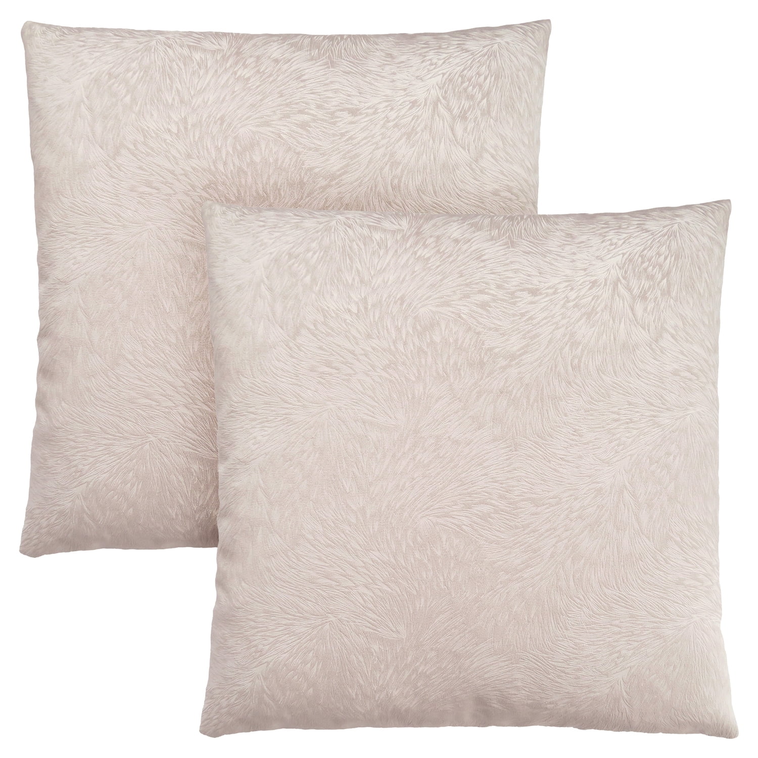 Set of 2 Beige Velvet Square Accent Pillows
