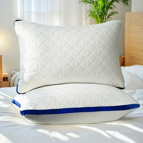 Pillows Set of 2, Soft Bed Pillows Standard, Gusseted Quilted Hotel Pillows for Side, Back or Stomach Sleepers