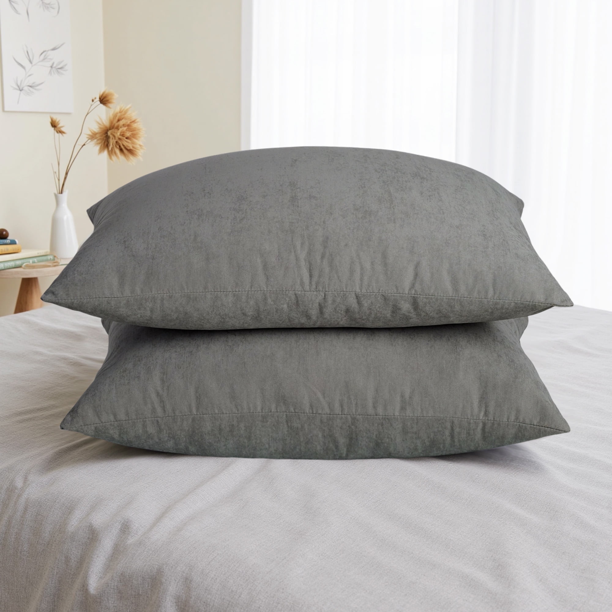 Pillows Set of 2, Soft Standard Bed Pillows for Side, Back, and Stomach Sleepers, 20" x 26", Gray