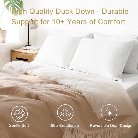 Down Pillows Standard Size Set of 2 Feather Pillows- Ultra Soft Hotel Quality Bed Pillows, Comfortable Pillows for Sleeping, Ideal for Side/Back/Stomach Sleepers
