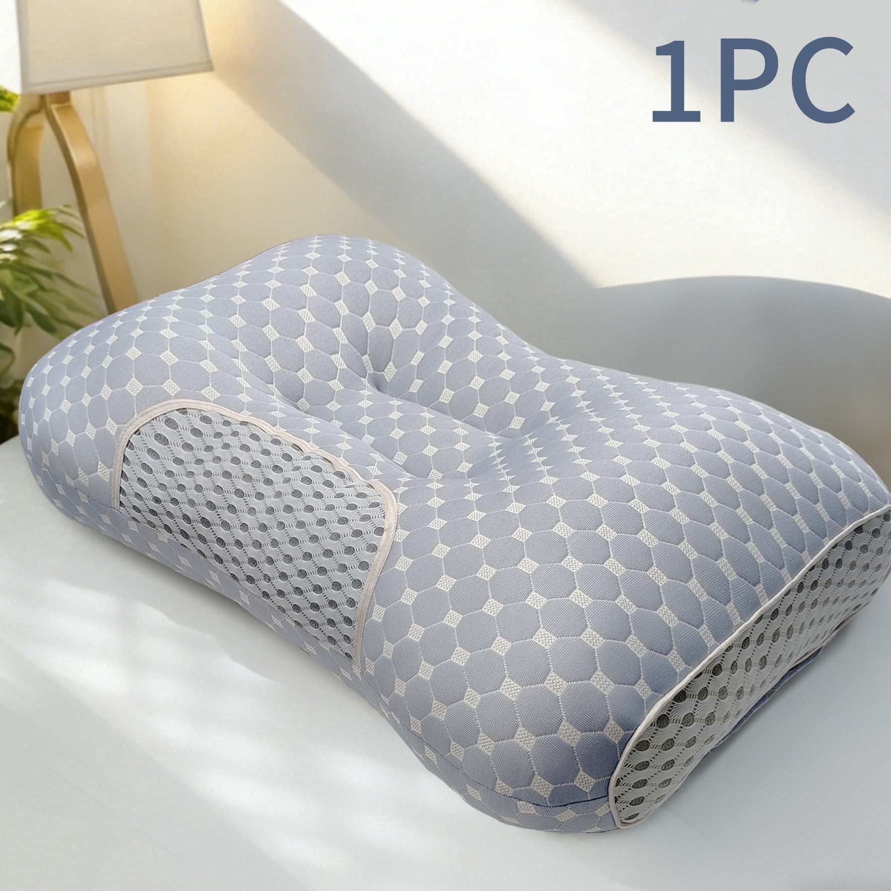 Pillows for sleeping Cervical Neck Pillow for Neck Pain Relief Ergonomic Orthopedic Pillows for Neck Pain Cervical Neck Pillow for Side Back Stomach Sleepers（Blue 1psc）