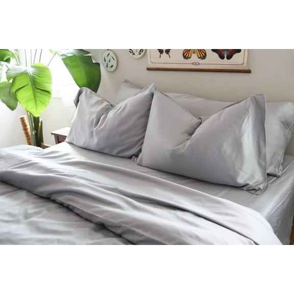 Pillowtex Grey Cal King Sheet Set, 4 Piece Copper Ion Infused Rayon Derived from Bamboo Bed Set, Soft and Cooling Beeding