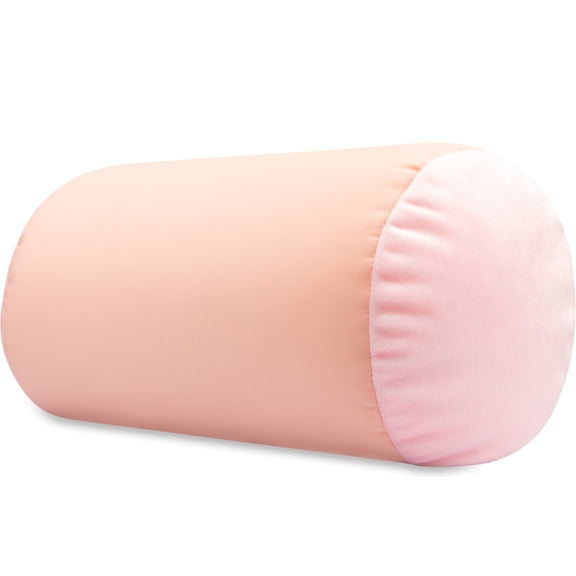 Pillowy Microbead Bolster Lightweight Neck Roll Pillow, 14" x 8", Cream Peach