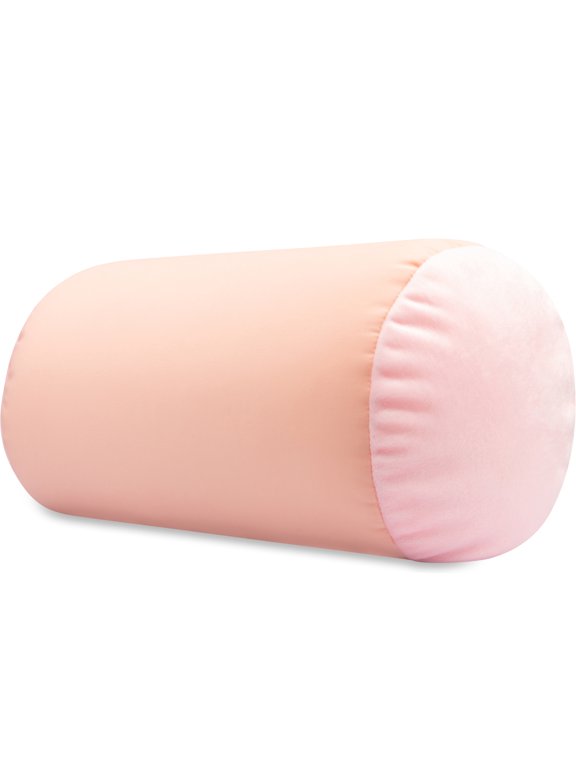 Pillowy Microbead Bolster Lightweight Neck Roll Pillow, 14" x 8", Cream Peach