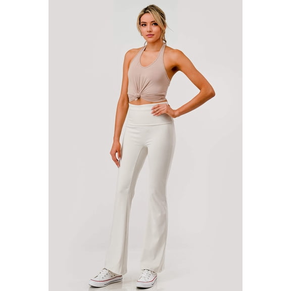 Pillowy Soft Fold Over High Waist Flare Pants - Sand