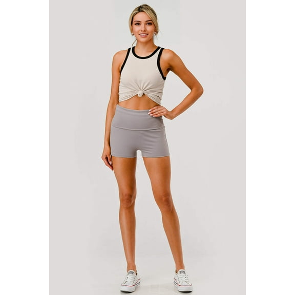 Pillowy Soft Fold Over Waist Shorts - Fossil Gray