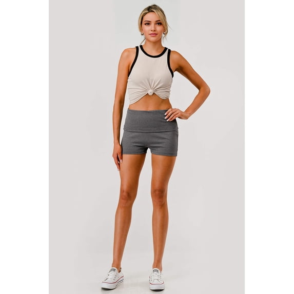 Pillowy Soft Fold Over Waist Shorts - Heather Gray