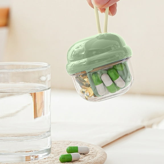 Pills Dispenser Organizer Large Compartments | Portable Pill Bottle | Wide Opening Easy Fill | 4 Sections | Plastic Silicone Multi-Color | Travel Medication Holder | 9.2x6.2x6.2cm | 1 Pack