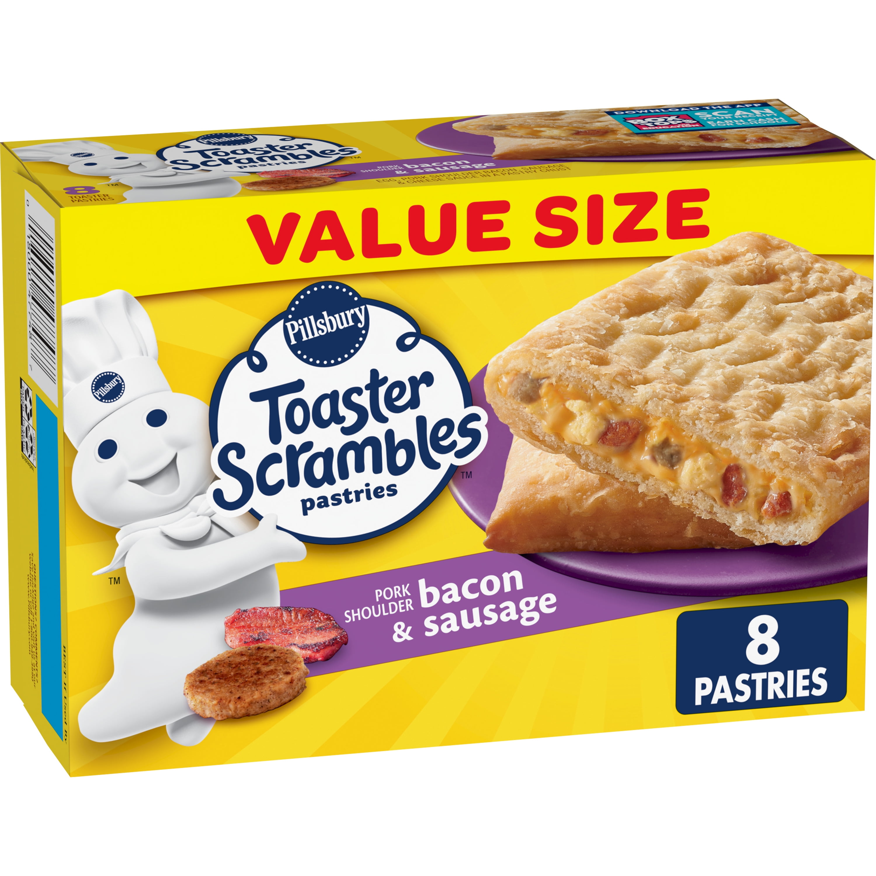 Pillsbury Bacon and Sausage Toaster Scrambles Pastries, 8 Breakfast Pastries (Frozen)