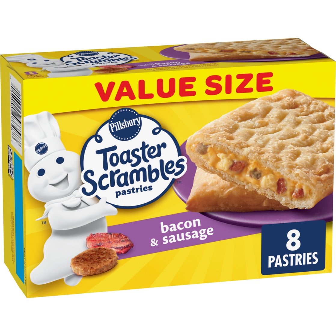 Pillsbury Bacon and Sausage Toaster Scrambles, Frozen Breakfast Pastries, 8 Ct, 14.4 oz