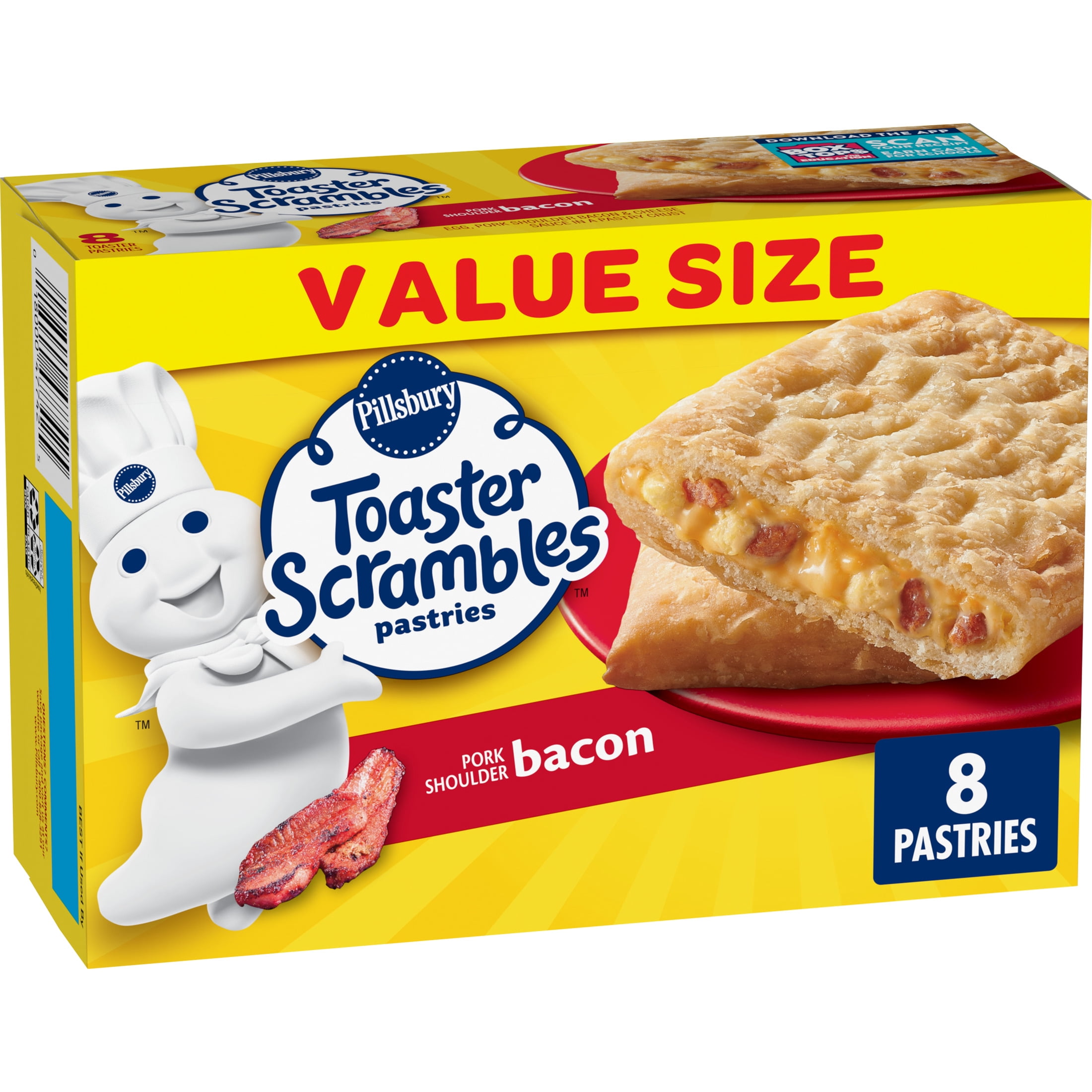 Pillsbury Bacon Toaster Scrambles, Frozen Breakfast Pastries, 8 Ct, 14.4 oz