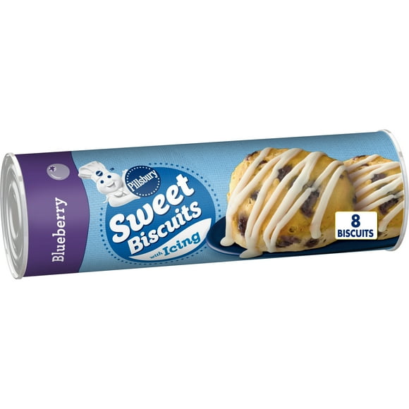 Pillsbury Blueberry Sweet Refrigerated Biscuits with Icing, 8 Ct, 12.4 oz