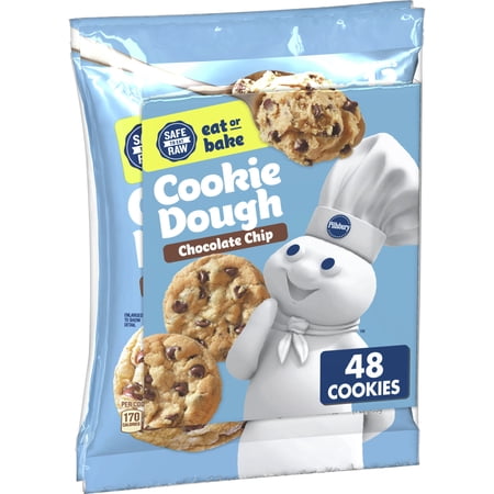 Pillsbury Chocolate Chip Cookie Dough, Eat Or Bake, 2-pack, 48 Cookies, 32 oz.