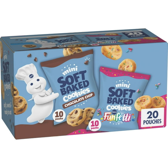 Pillsbury Mini Soft Baked Cookies, Chocolate Chip and Funfetti, Variety Pack, 20 Count, 20 oz