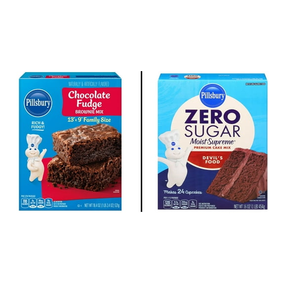 Pillsbury Chocolate Fudge Brownie Mix 18.4 oz & Pillsbury Zero Sugar Devil's Food Cake Mix 16 oz