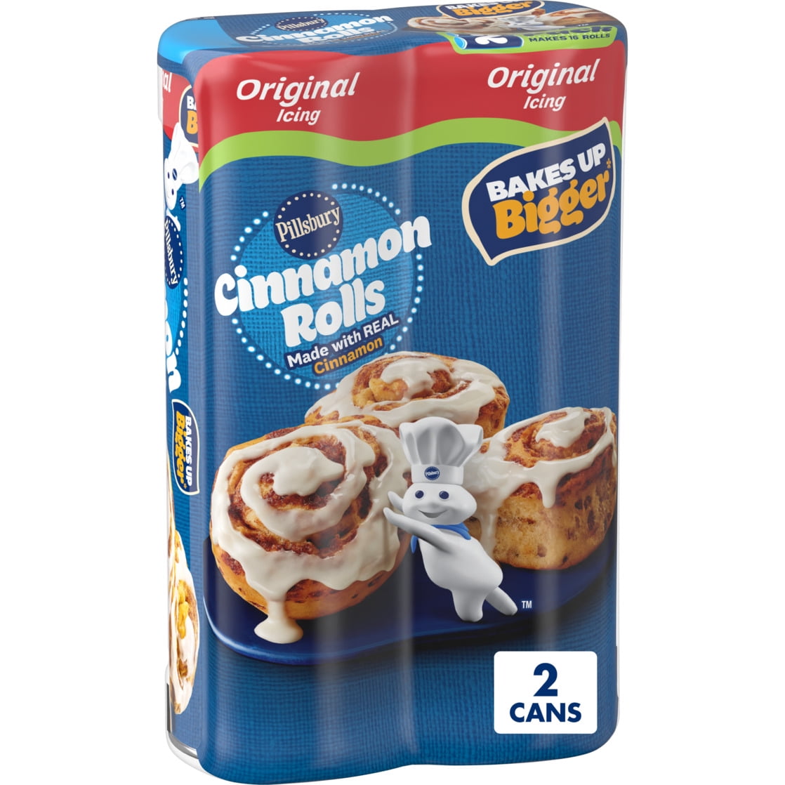 Pillsbury Cinnamon Rolls with Original Icing, Canned Pastry Dough, Value 2-Pack, 16 Rolls
