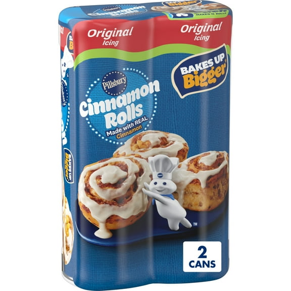 Pillsbury Cinnamon Rolls with Original Icing, Canned Pastry Dough, Value 2-Pack, 16 Rolls