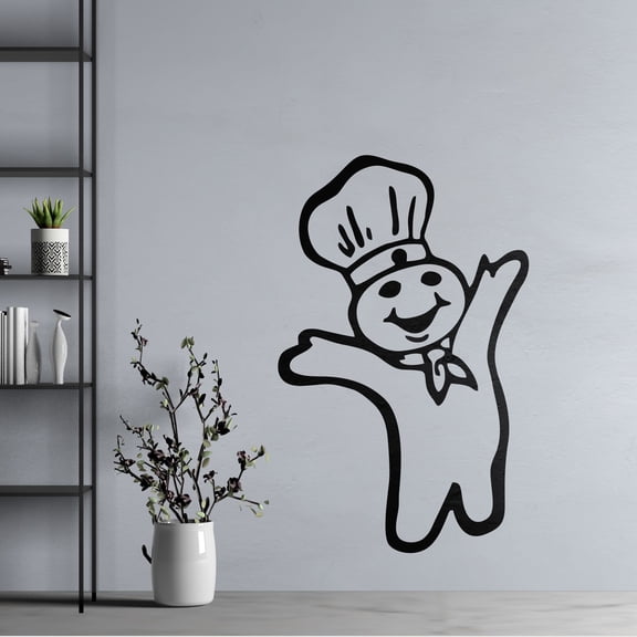 Pillsbury Doughboy Wall Art Decal - 20" x 25" Removable Vinyl Adhesive Bake Chef Mascot Home Decor Design Bake Lovers Kitchen Pantry Decoration Sticker - Black