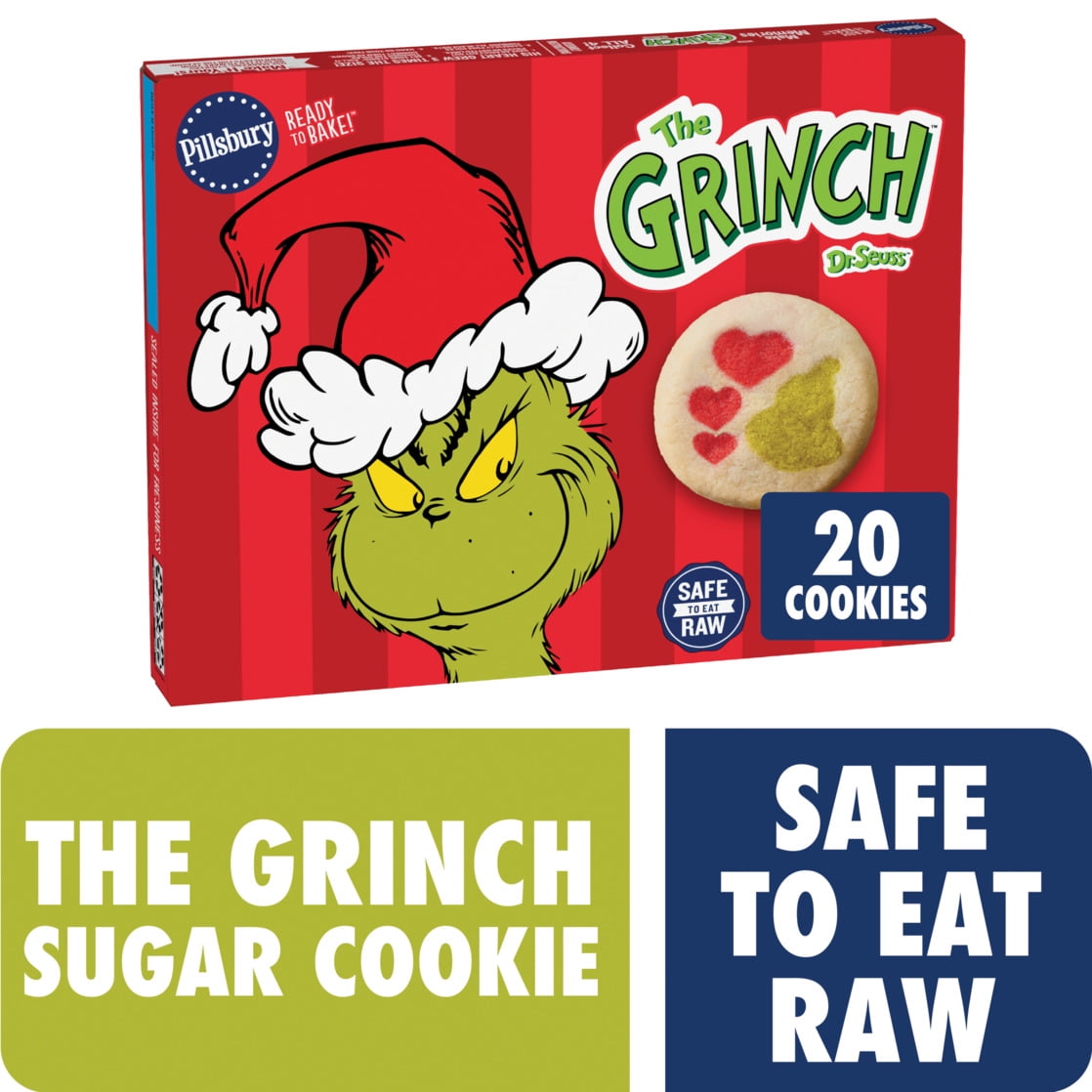 Pillsbury Ready to Bake! Dr. Seuss The Grinch Shape Sugar Cookie Dough, 20 Cookies, 9.1 oz