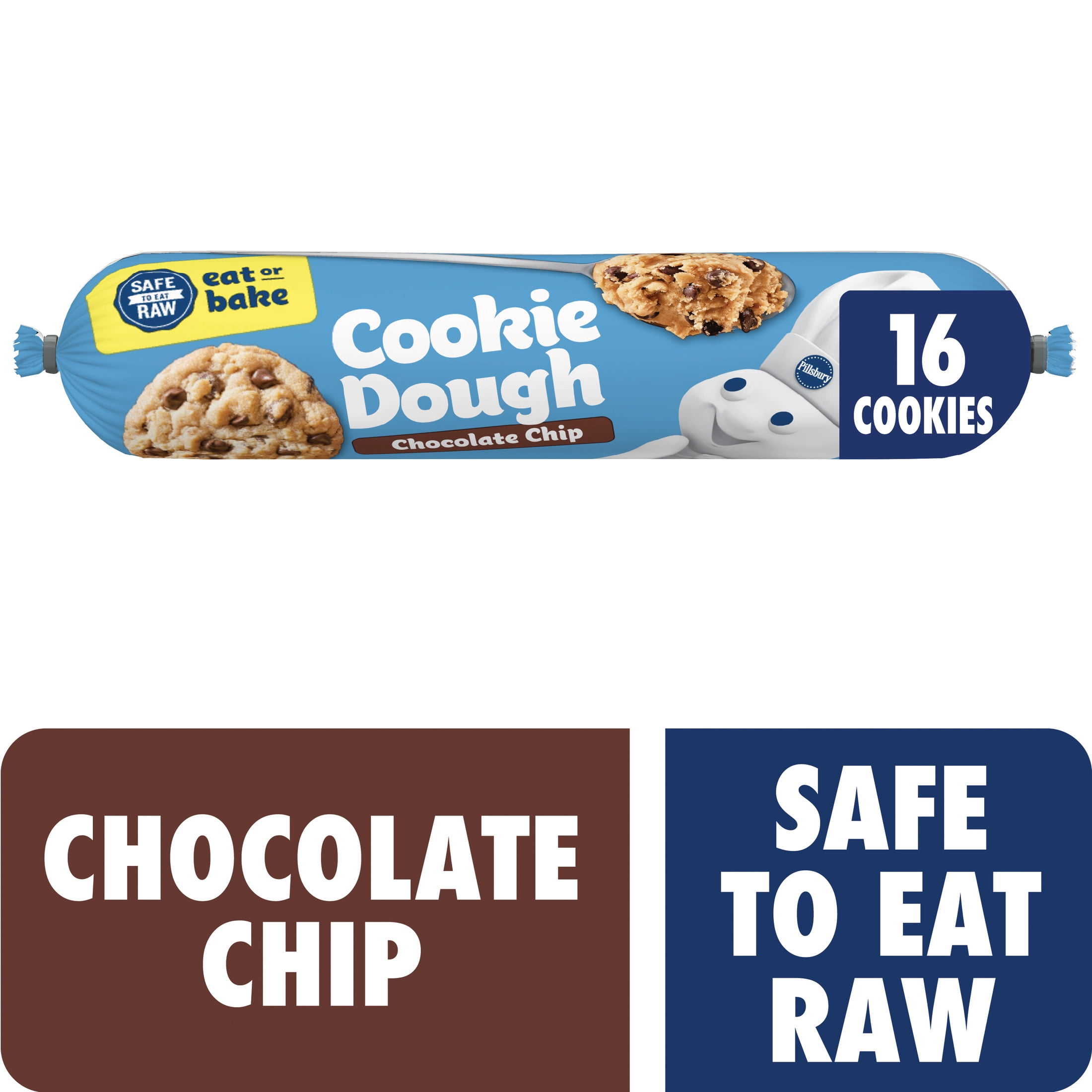 Pillsbury Ready to Bake Cookie Dough, Chocolate Chip, About 16 Cookies, 16.5 oz