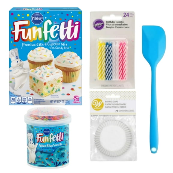 Pillsbury Funfetti Birthday Cake Set. Include Cake Mix, Frosting, Candles, Spatula and Cup Cake Paper