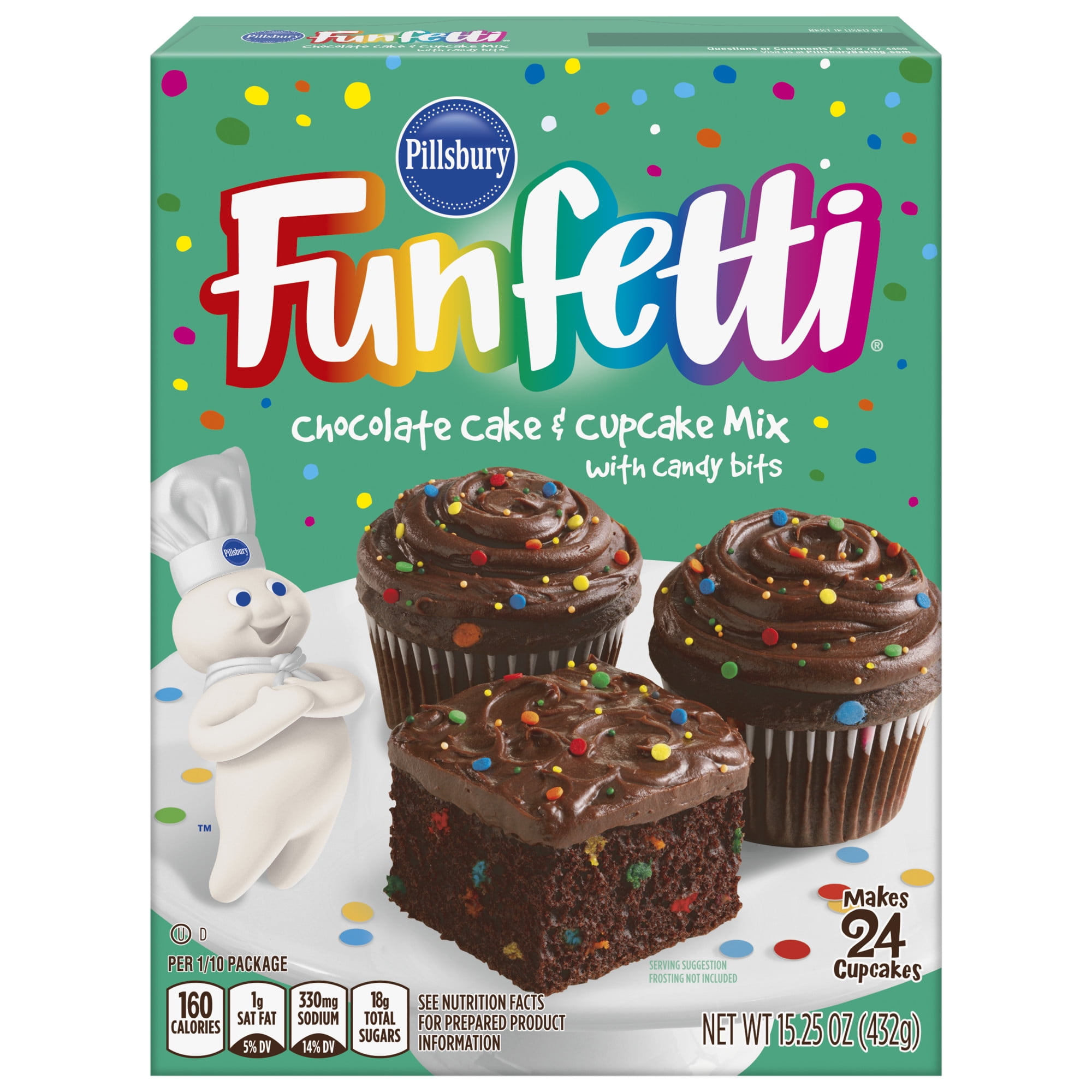 Pillsbury Funfetti Chocolate Cake Mix with Candy Bits, 15.25 oz Box