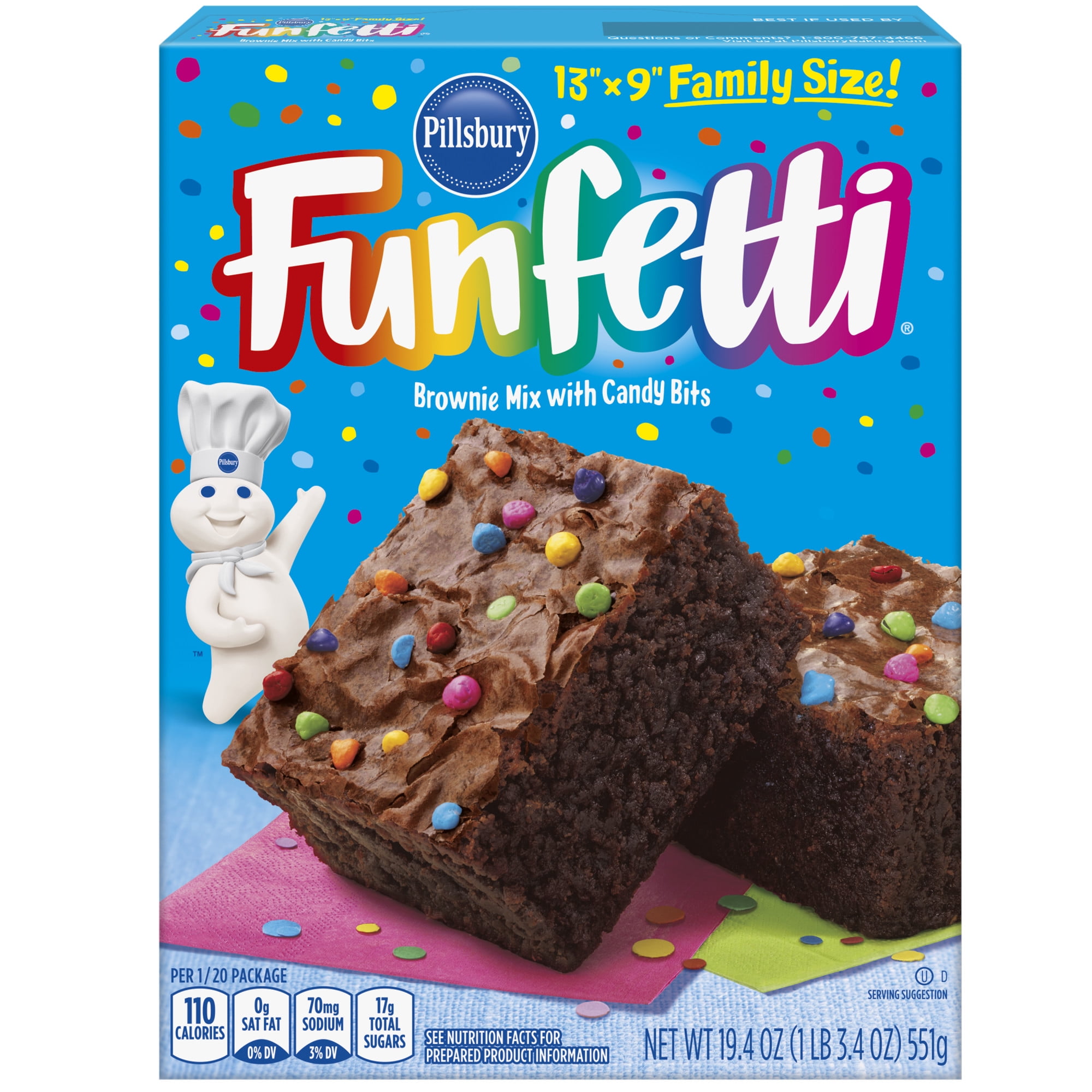 Pillsbury Funfetti Chocolate Fudge Brownie Mix with Candy Coated Chips, 19.4 oz Box