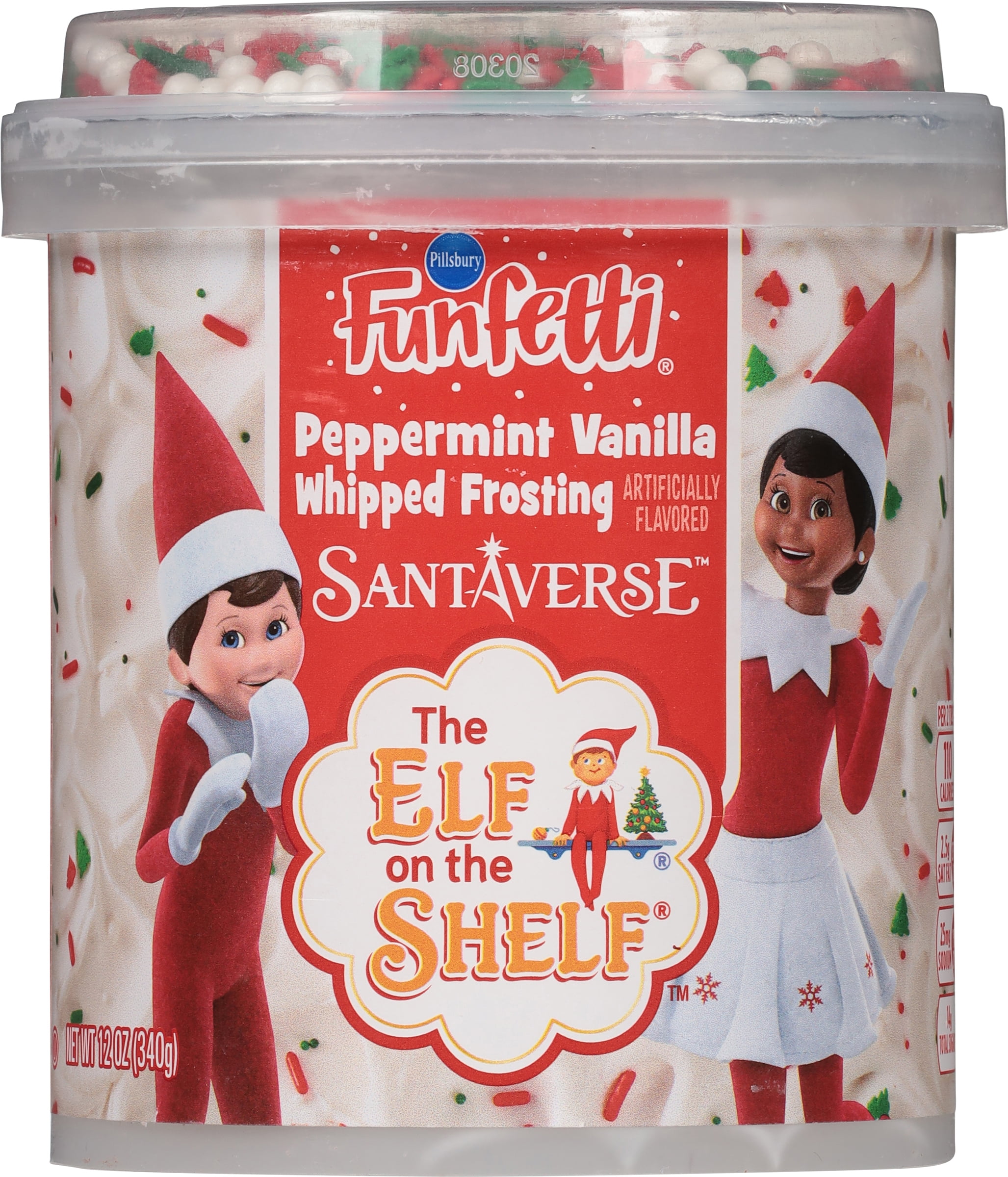 Pillsbury Funfetti Elf on the Shelf Peppermint Vanilla Whipped Frosting, 12 oz Tub