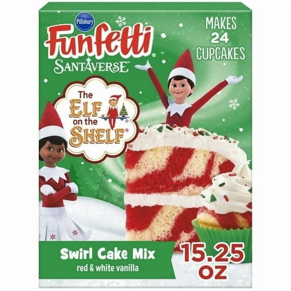 Pillsbury Funfetti Elf on the Shelf Vanilla Swirl Cake Mix, 15.25 oz Box