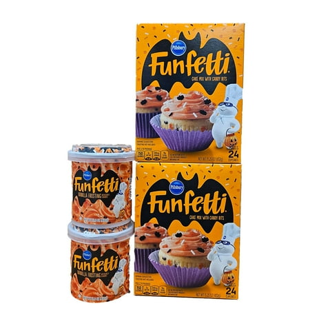 Pillsbury Funfetti Halloween Cake Mix with Candy Bits, 15.25 Oz Box With Frosting Set (2 Pack)