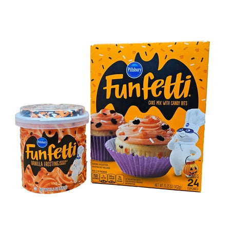 Pillsbury Funfetti Halloween Cake Mix with Candy Bits, 15.25 Oz Box With Frosting Set