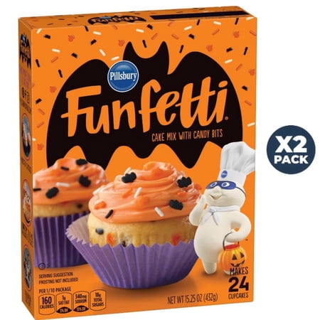 Pillsbury Funfetti Halloween Cake Mix with Candy Bits, 15.25 Oz Box pack of 2