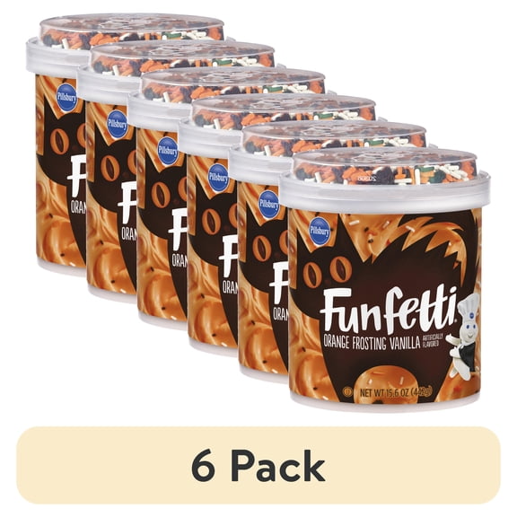 (6 pack) Pillsbury Funfetti Halloween Vanilla Frosting, 15.6 Oz Tub