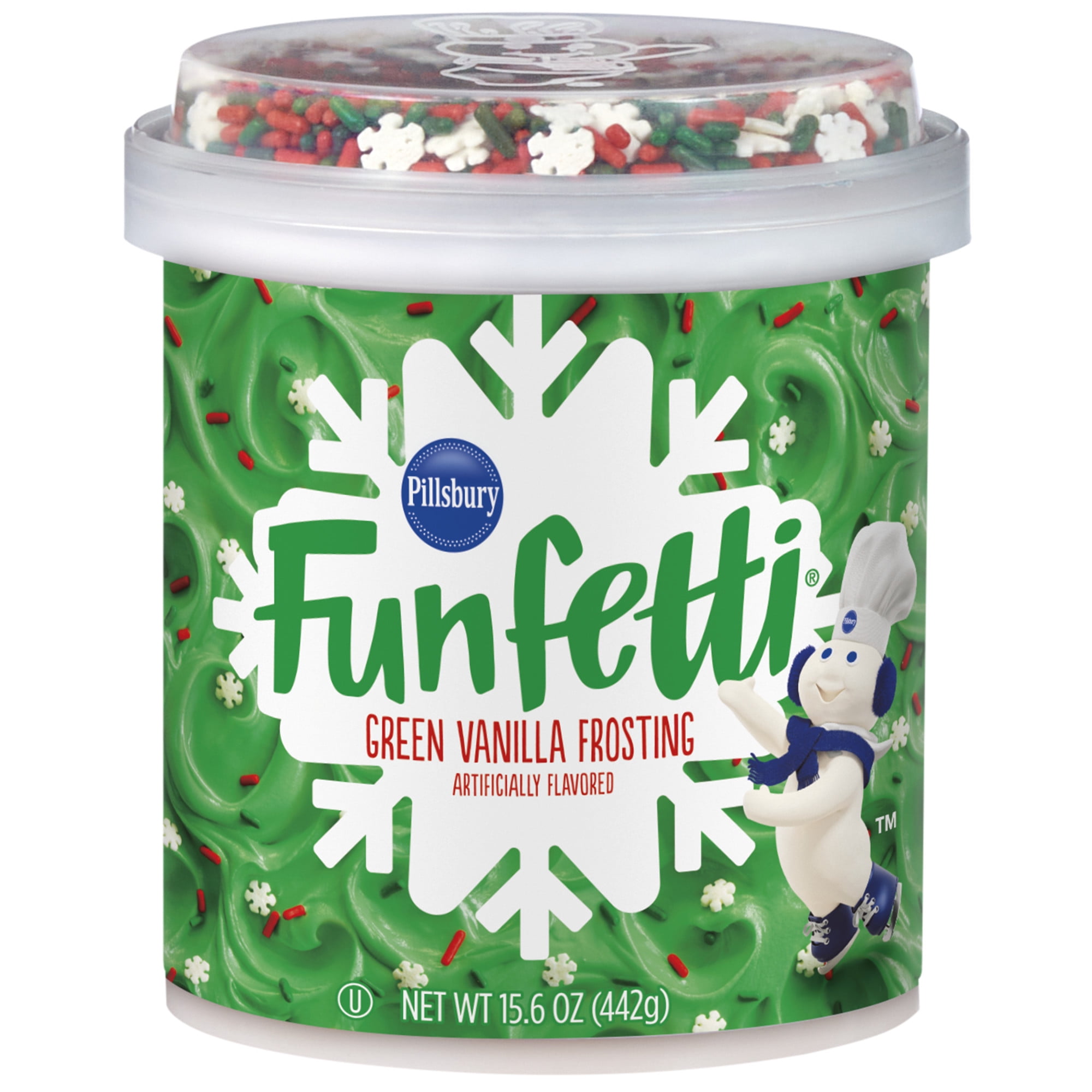Pillsbury Funfetti Holiday Green Vanilla Frosting, 15.6 oz Tub