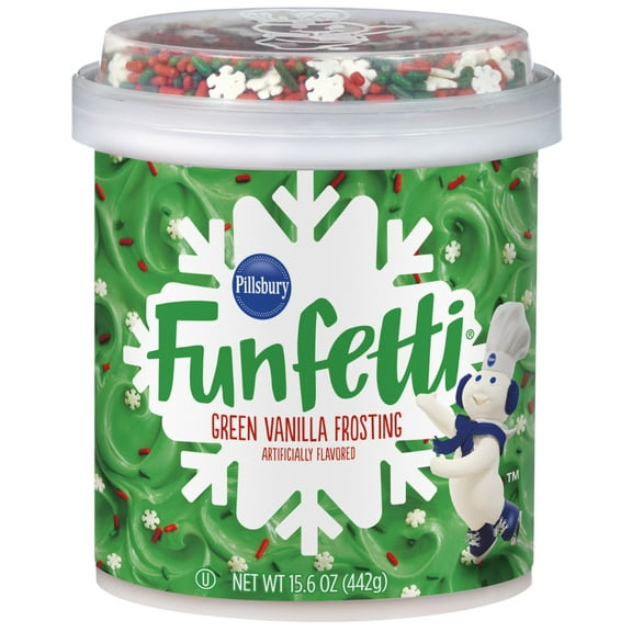 Pillsbury Funfetti Holiday Green Vanilla Frosting, 15.6 oz Tub