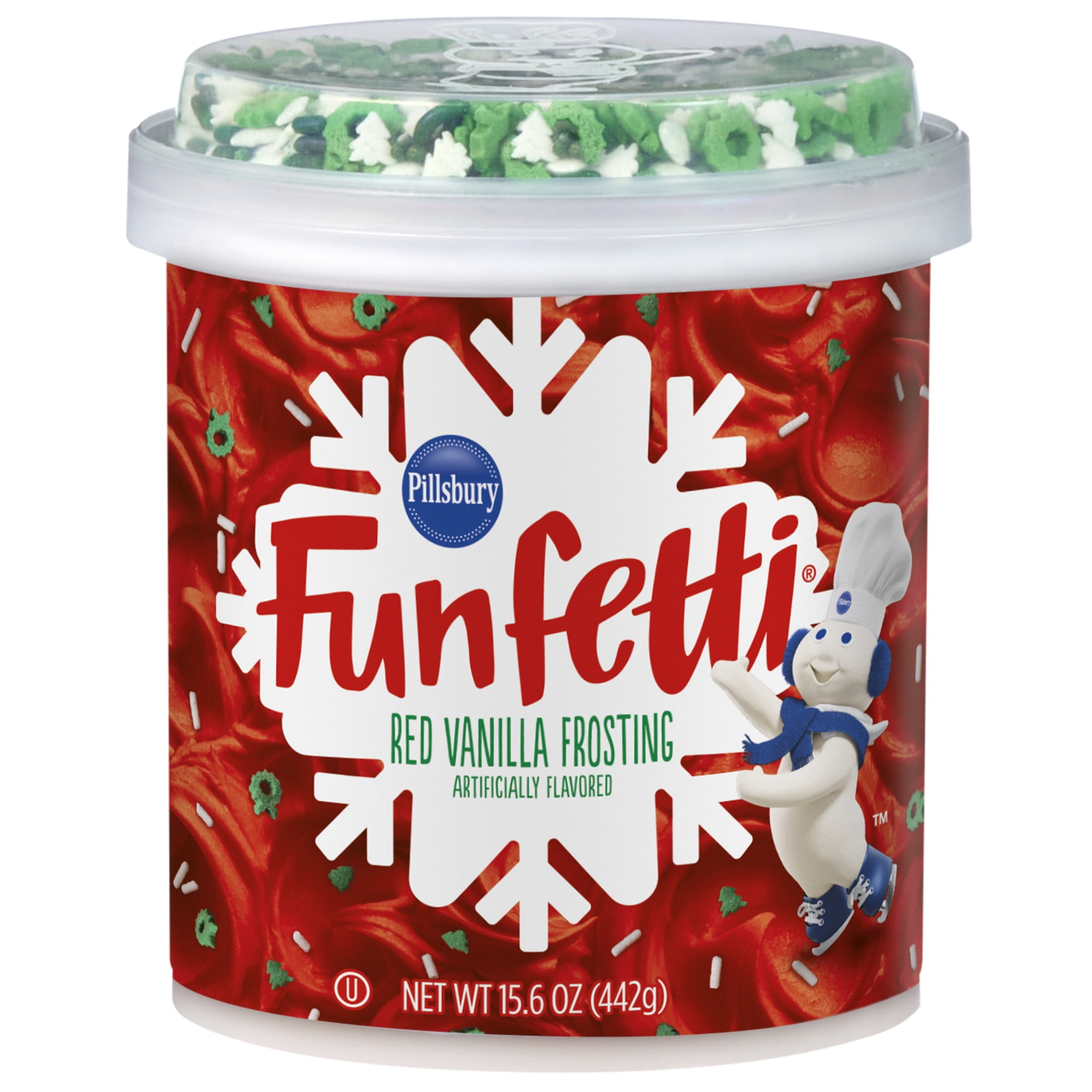 Pillsbury Funfetti Holiday Red Vanilla Frosting, 15.6 Oz Tub